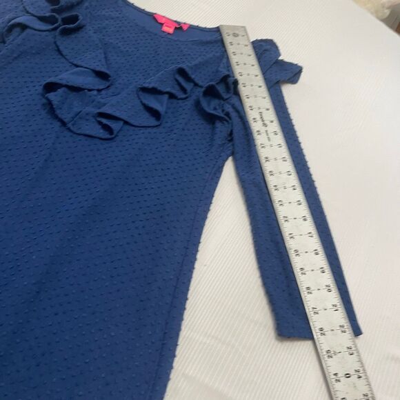 Lilly Pulitzer Pheby Oyster Bay Navy Blue Cozy Knit Swiss Dot Ruffle Dress Small - Picture 4 of 7